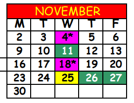 District School Academic Calendar for Hospital And Homebound for November 2020