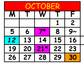 District School Academic Calendar for Parkwood Heights Elementary School for October 2020