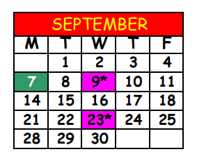 District School Academic Calendar for Oceanway School for September 2020