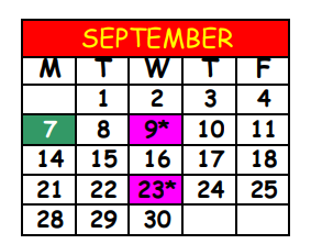 District School Academic Calendar for Grand Park Career Center for September 2020