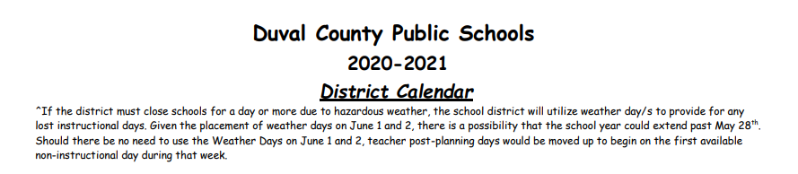District School Academic Calendar for Oak Hill Elementary School