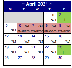 District School Academic Calendar for Myatt El for April 2021