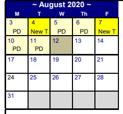 District School Academic Calendar for Myatt El for August 2020
