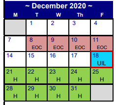 District School Academic Calendar for El Campo Middle for December 2020