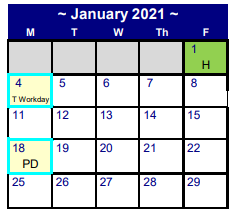 District School Academic Calendar for Myatt El for January 2021