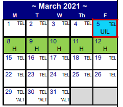 District School Academic Calendar for Northside El for March 2021