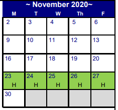 District School Academic Calendar for El Campo Middle for November 2020