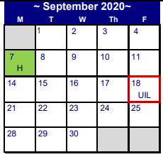District School Academic Calendar for El Campo Middle for September 2020
