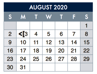 District School Academic Calendar for Zach White Elementary for August 2020