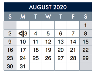 District School Academic Calendar for Coldwell Elementary for August 2020