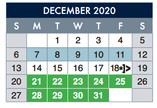 District School Academic Calendar for Zavala Elementary for December 2020