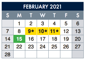 District School Academic Calendar for E-2 Central NE El Don't Use for February 2021