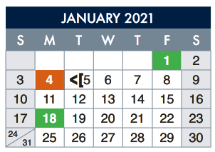 District School Academic Calendar for E-2 Central NE El Don't Use for January 2021