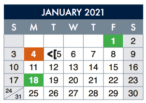 District School Academic Calendar for Coronado High School for January 2021