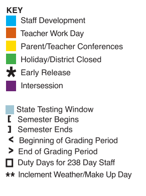 District School Academic Calendar Legend for Putnam Elementary