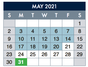 District School Academic Calendar for Kohlberg Elementary for May 2021
