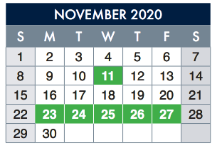 District School Academic Calendar for Bradley Elementary for November 2020