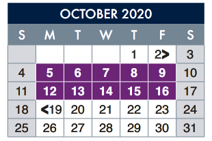 District School Academic Calendar for Cielo Vista Elementary for October 2020