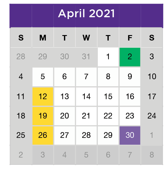 District School Academic Calendar for Collin Co J J A E P for April 2021