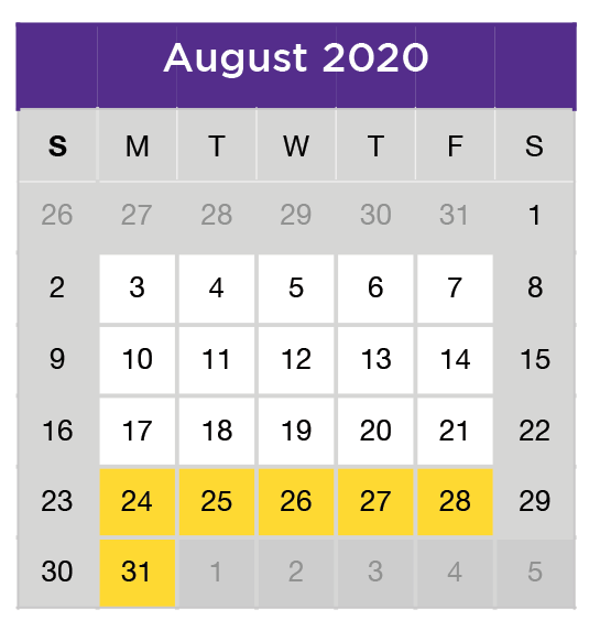 District School Academic Calendar for Collin Co J J A E P for August 2020