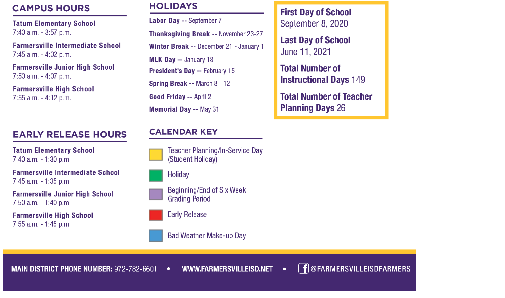District School Academic Calendar Key for Farmersville High School