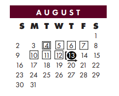 District School Academic Calendar for Early Childhood Center for August 2020