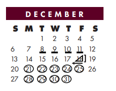 District School Academic Calendar for Early Childhood Center for December 2020