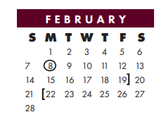 District School Academic Calendar for Nueces Co J J A E P for February 2021