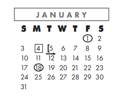 District School Academic Calendar for Early Childhood Center for January 2021