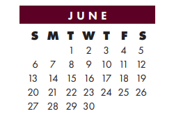 District School Academic Calendar for Nueces Co J J A E P for June 2021