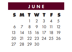 District School Academic Calendar for Early Childhood Center for June 2021