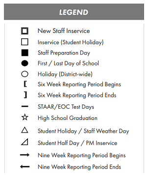 District School Academic Calendar Legend for Early Childhood Center