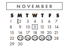 District School Academic Calendar for Early Childhood Center for November 2020