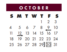 District School Academic Calendar for Nueces Co J J A E P for October 2020