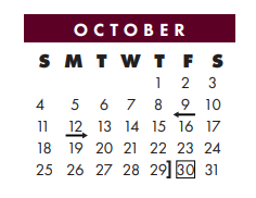 District School Academic Calendar for Early Childhood Center for October 2020