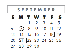 District School Academic Calendar for Nueces Co J J A E P for September 2020
