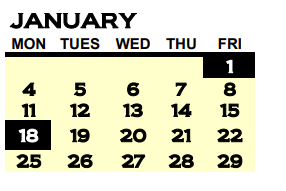 District School Academic Calendar for Model Elementary School for January 2021