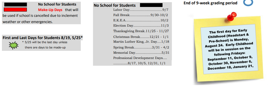 District School Academic Calendar Key for Allen Central Middle School