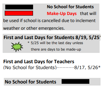 District School Academic Calendar Legend for Armuchee High School