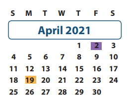 District School Academic Calendar for Brazos Bend Elementary School for April 2021