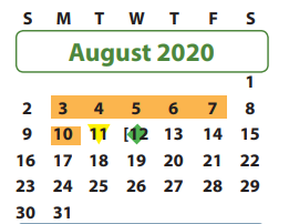 District School Academic Calendar for Sugar Mill Elementary for August 2020