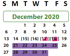 District School Academic Calendar for Ridgegate Elementary for December 2020