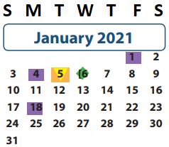 District School Academic Calendar for Schiff Elementary for January 2021