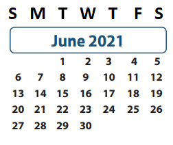 District School Academic Calendar for Jones Elementary for June 2021