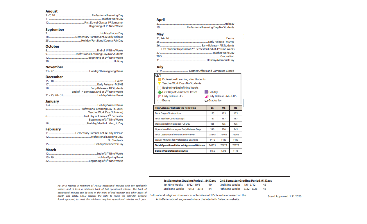 District School Academic Calendar Key for Billy Baines Middle School