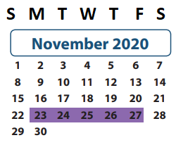 District School Academic Calendar for Brazos Bend Elementary School for November 2020