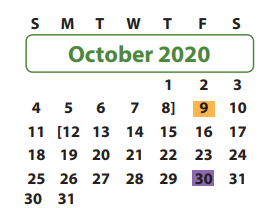 District School Academic Calendar for Scanlan Oaks Elementary for October 2020