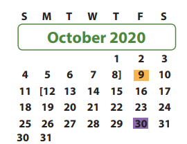 District School Academic Calendar for Settlers Way Elementary for October 2020