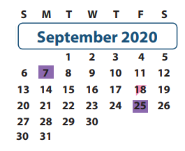 District School Academic Calendar for Colony Bend Elementary School for September 2020