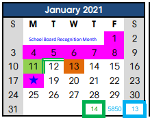 District School Academic Calendar for Intermediate School for January 2021